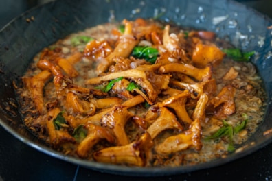 Pfifferlinge in Pfanne gebraten