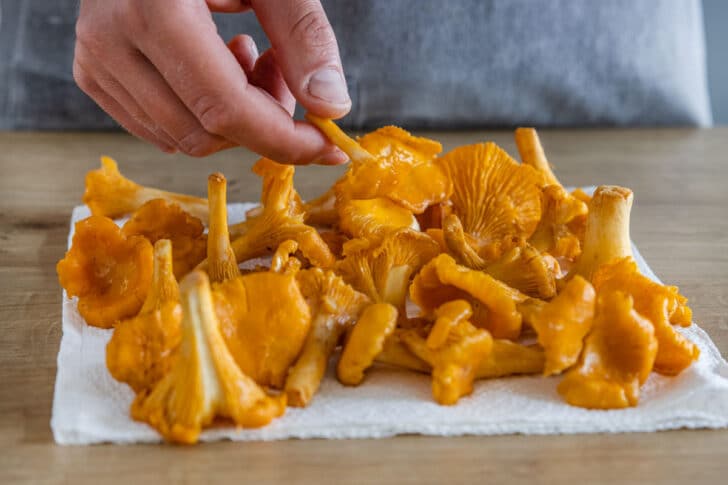 Pfifferlinge abtropfen lassen