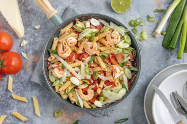 Garnelenpfanne mit Pasta