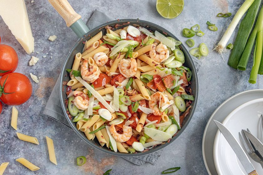 Garnelenpfanne mit Pasta
