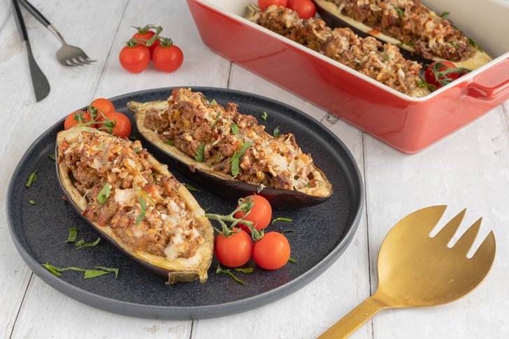 Gefüllte Aubergine mit Hackfleisch