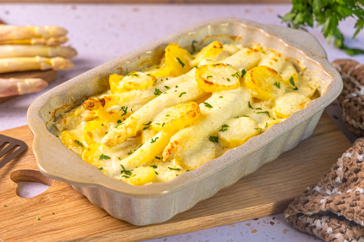 Vegetarischer Spargelauflauf mit Kartoffeln