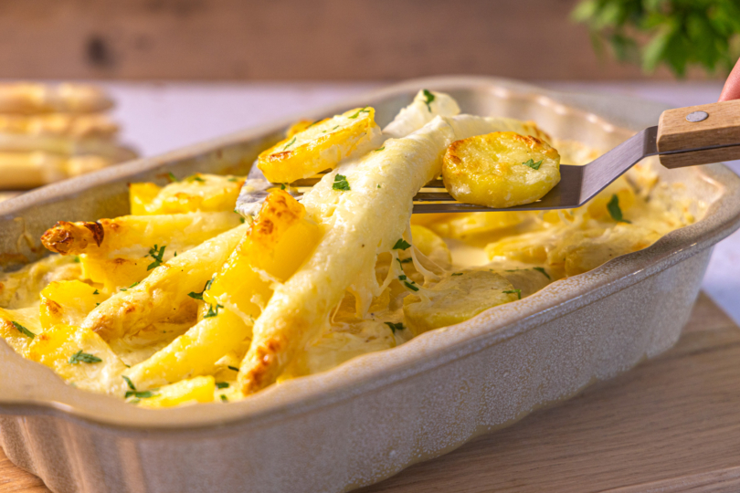 Vegetarischer Spargelauflauf mit Kartoffeln