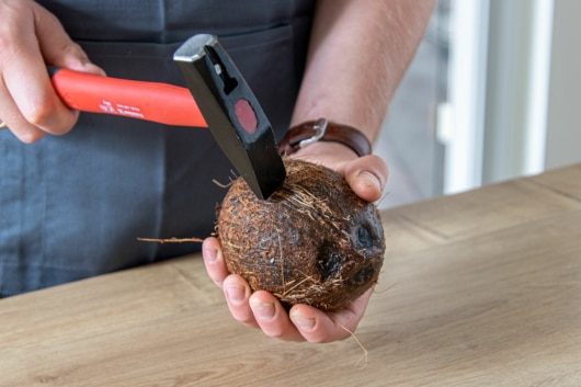 Kokosnuss mit Hammer öffnen