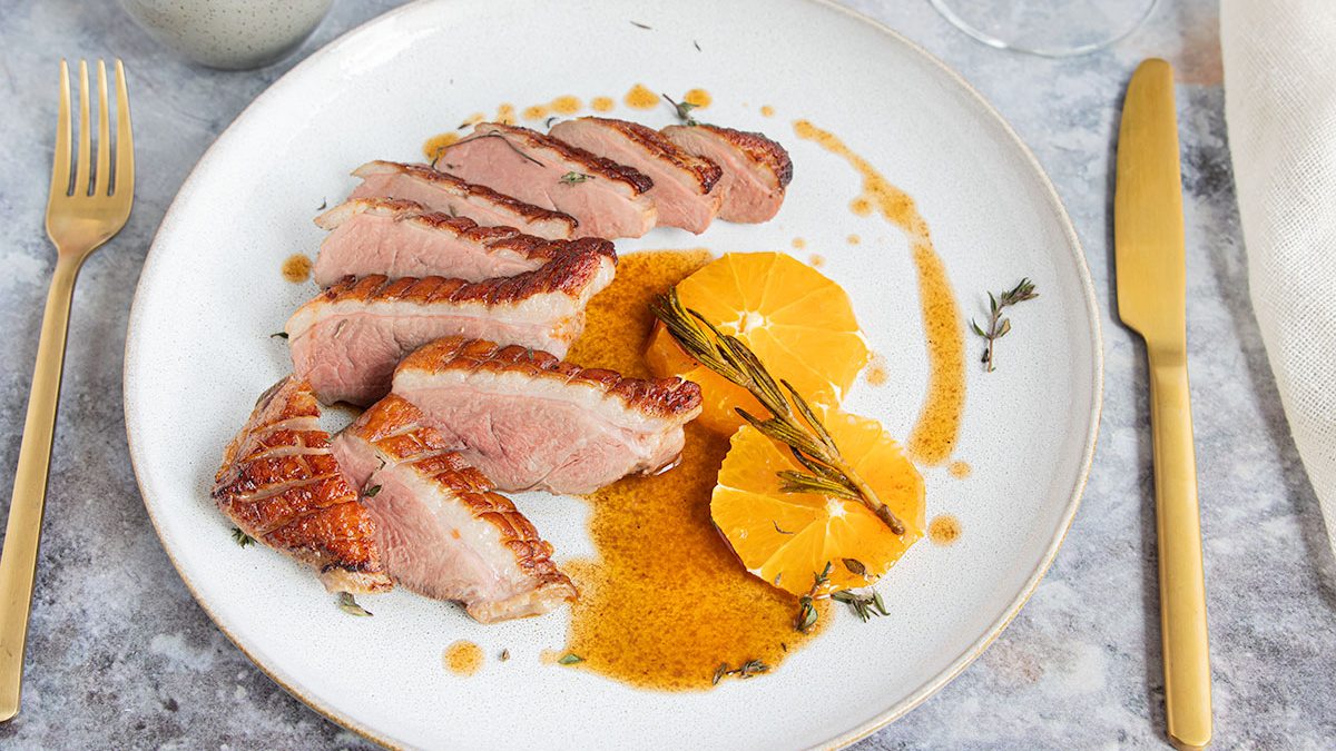 Entenbrust Sous-Vide flambiert mit Orangenlikör
