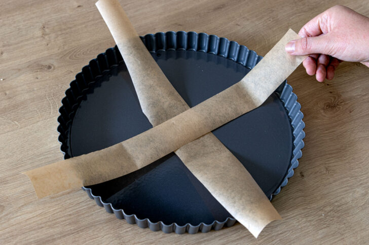 Kreuz aus Backpapier in die Form legen
