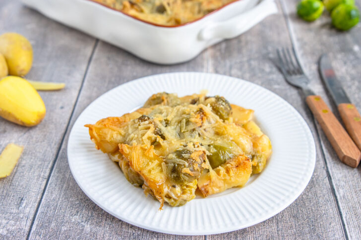 Veganer Rosenkohl-Kartoffel-Auflauf