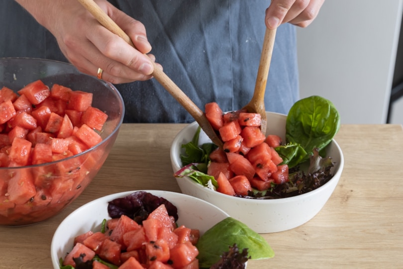 Wassermelonen Feta Salat zubereiten