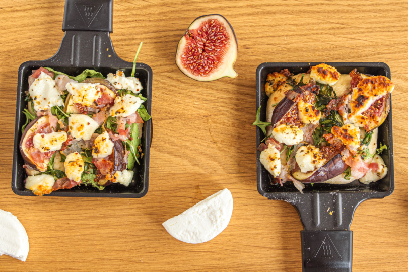 Raclette-Pizza mit Feige und Ziegenkäse