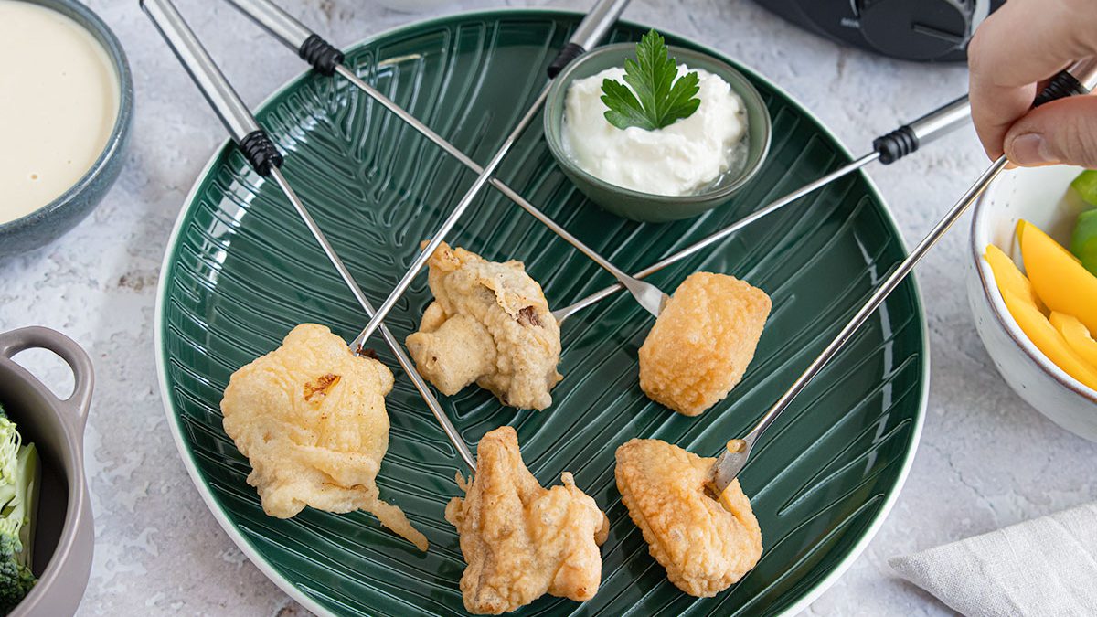 Vegetarisches Fondue mit Teig