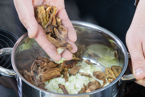 Zwiebel und Steinpilze anbraten