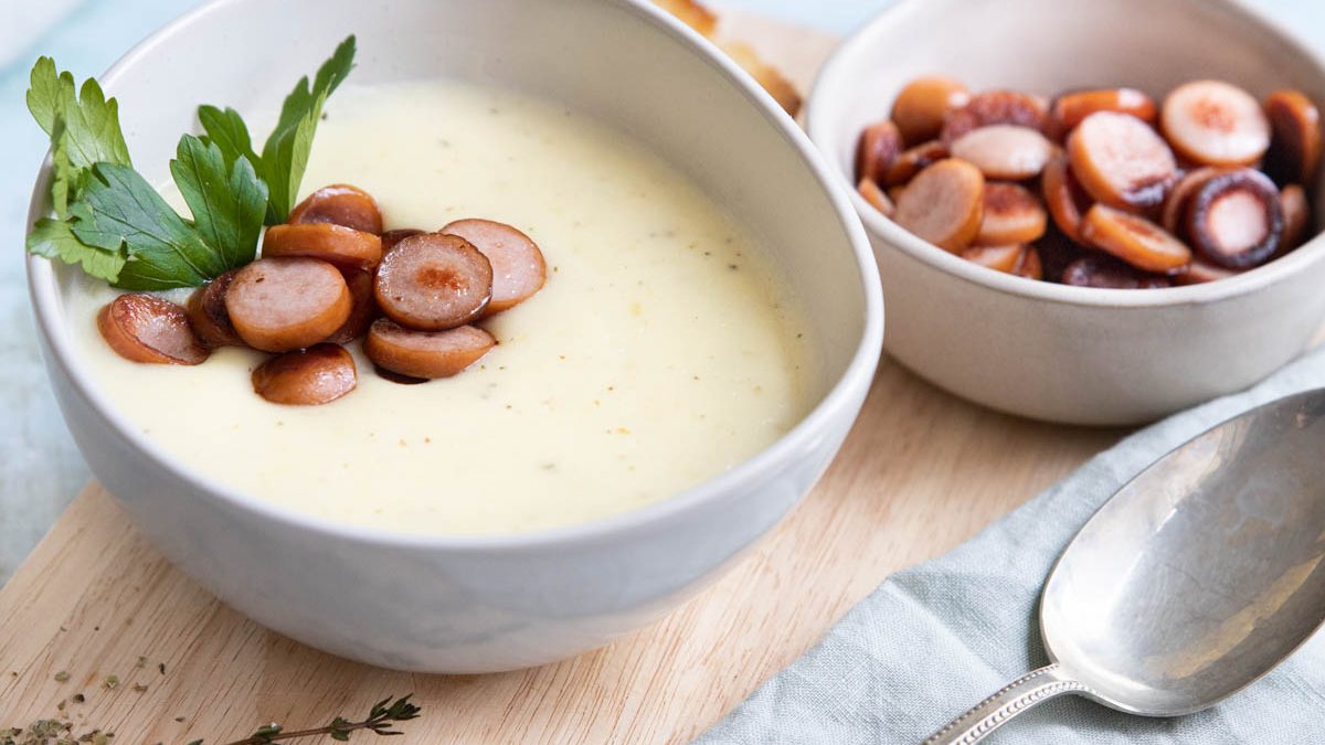 Kartoffelpüreesuppe aus Kartoffelbrei | Rezept