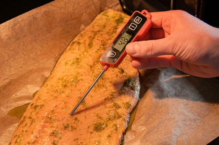 Kerntemperatur im Lachs messen