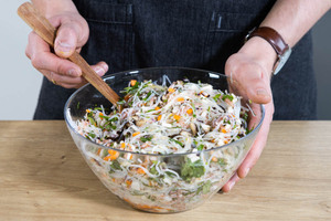 Alle Zutaten für die Füllung der vietnamesischen Frühlingsrollen vermengen.