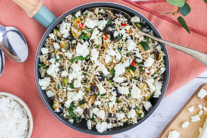 Vegetarische Reispfanne mit Feta