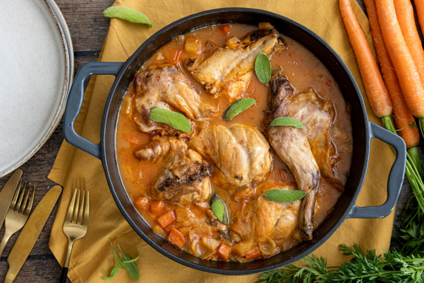Kaninchenbraten in Weißweinsauce