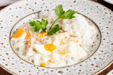 Eierfrikassee DDR-Rezept mit Reis