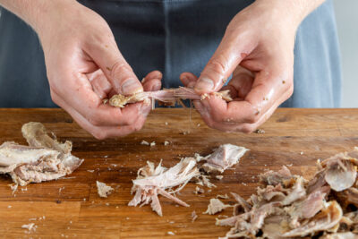 Gänsefleisch zupfen