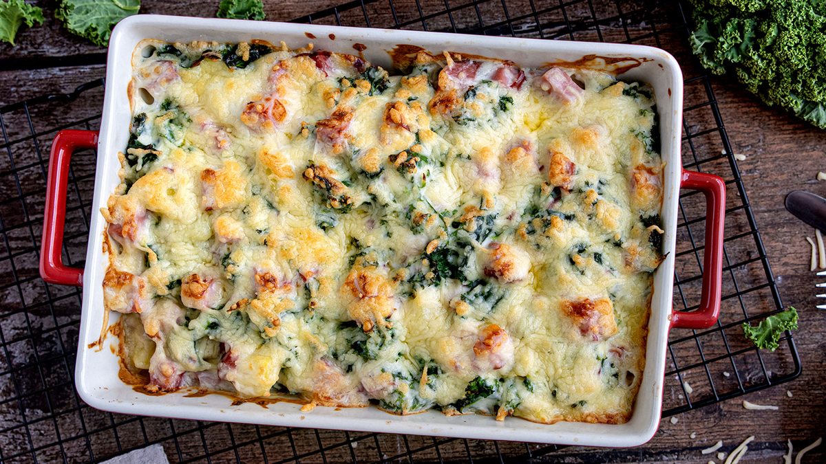 Grünkohlauflauf mit Kassler und Kartoffeln