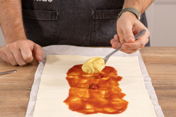 Senf und Ketchup verteilen