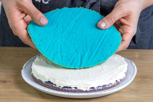 Cremeschicht mit Teigboden bedecken