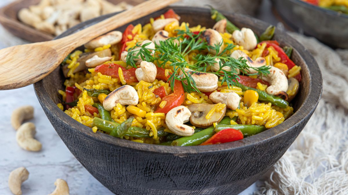 Vegetarische asiatische Reispfanne