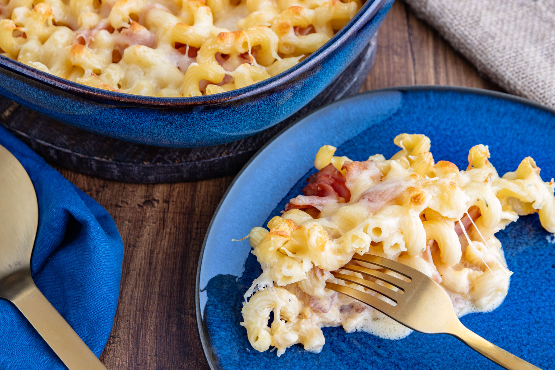 Einfaches Nudel-Schinken-Gratin