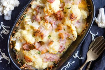 Blumenkohlauflauf mit Schinken und Käse