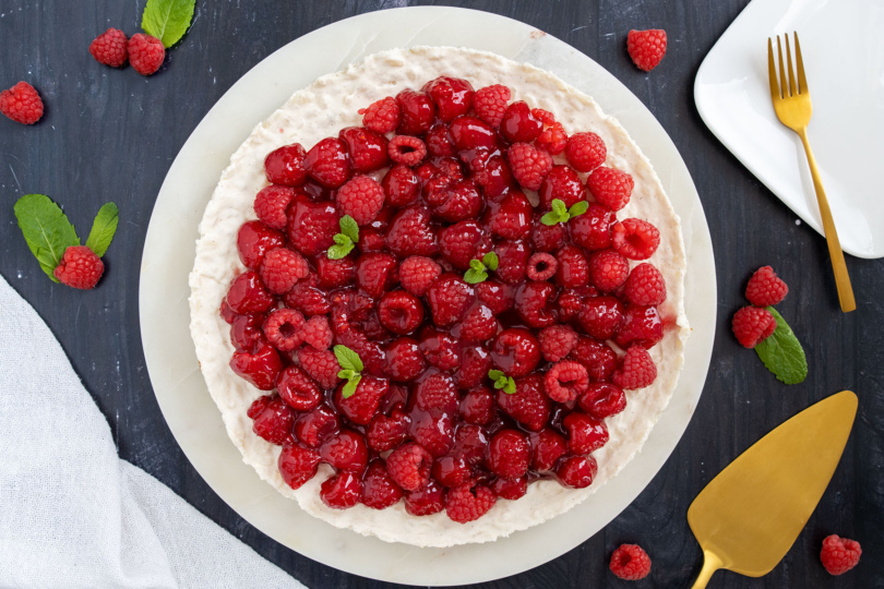 Milchreistorte mit Himbeeren