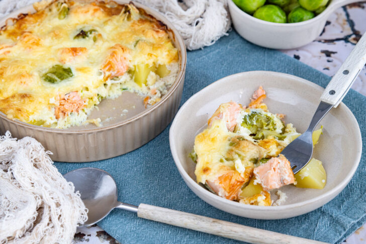 Rosenkohl-Lachs-Gratin