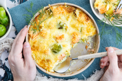 Rosenkohl-Lachs-Gratin