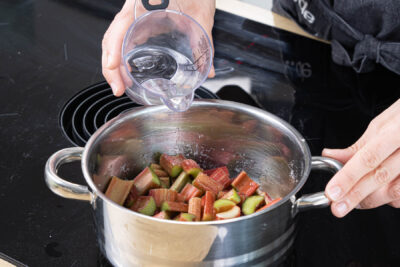 Rhabarber mit Wasser aufkochen