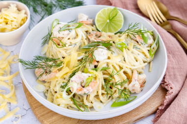 Spaghetti mit Garnelen-Sahnesauce