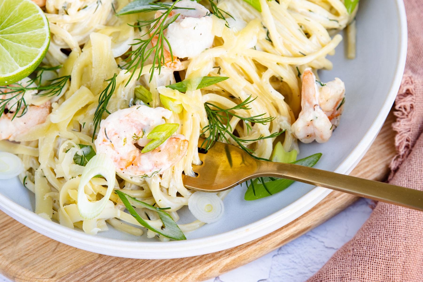 Spaghetti mit Garnelen-Sahnesauce