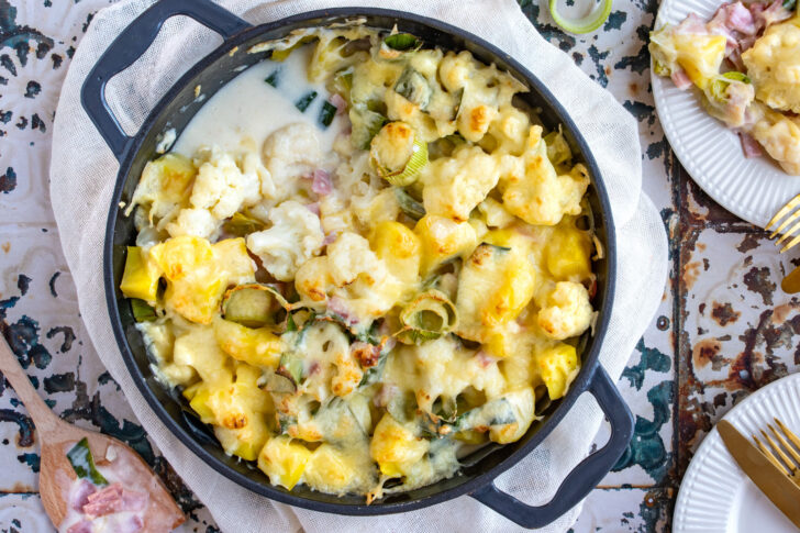 Blumenkohlauflauf mit Kartoffeln und Schinken
