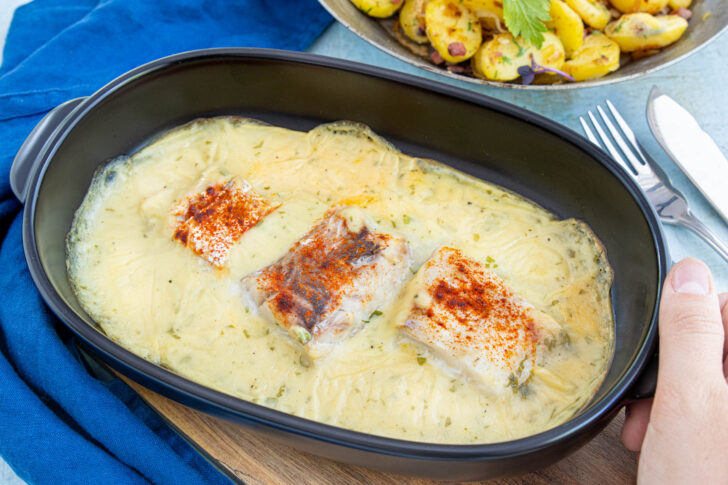 Kabeljau im Backofen mit Senfsauce