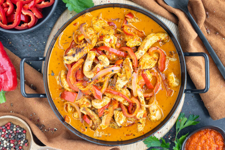Paprika-Putengeschnetzeltes mit Rahmsoße