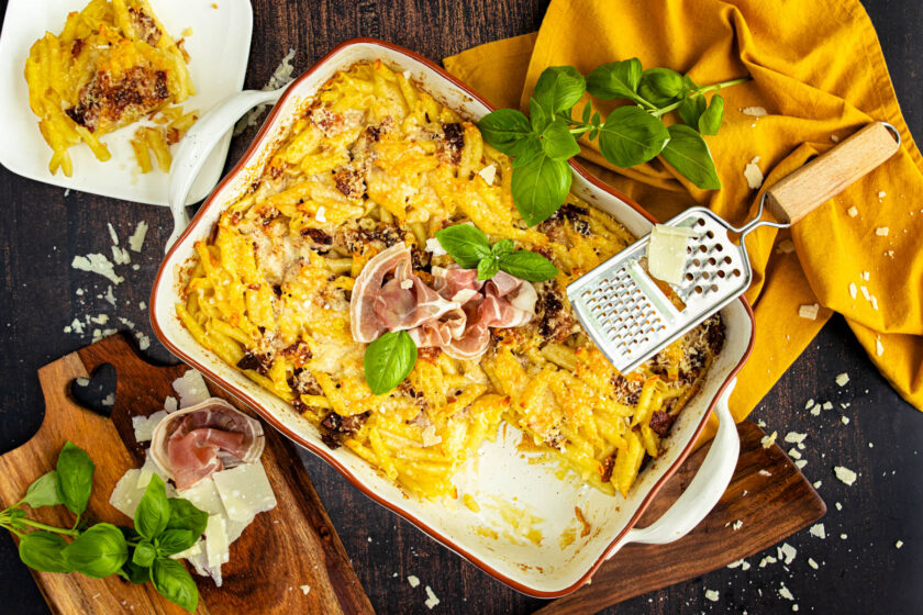 Carbonara-Auflauf Vogelperspektive