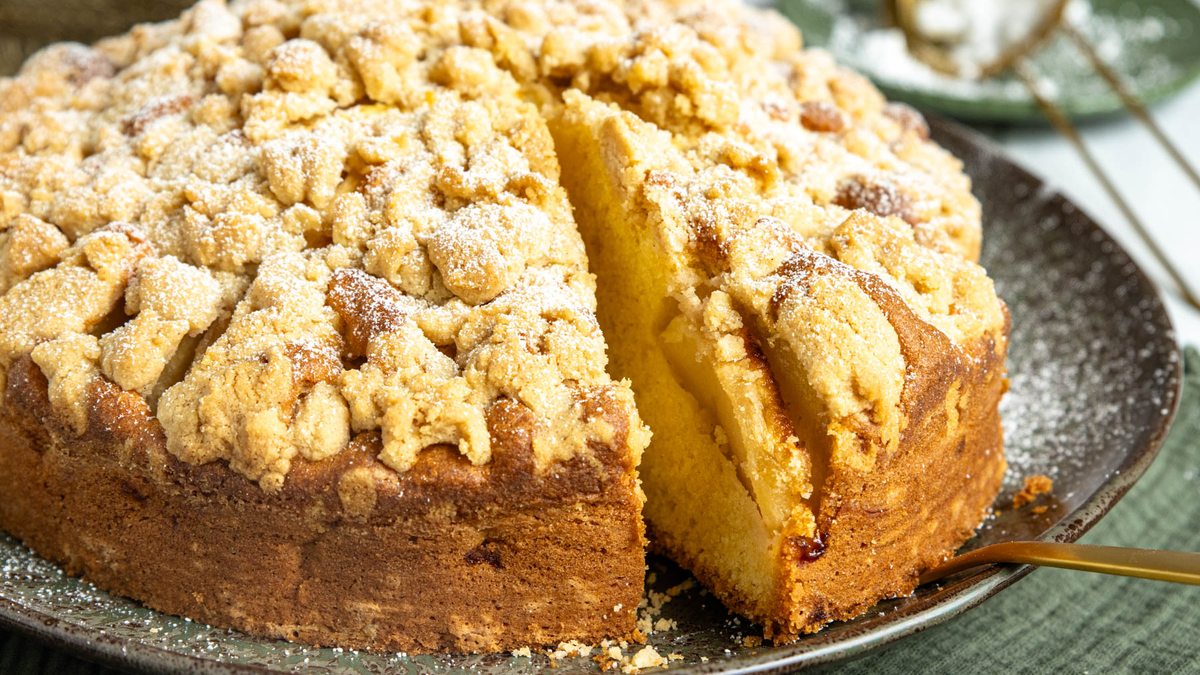 Apfelkuchen mit Rührteig und Pudding | Rezept