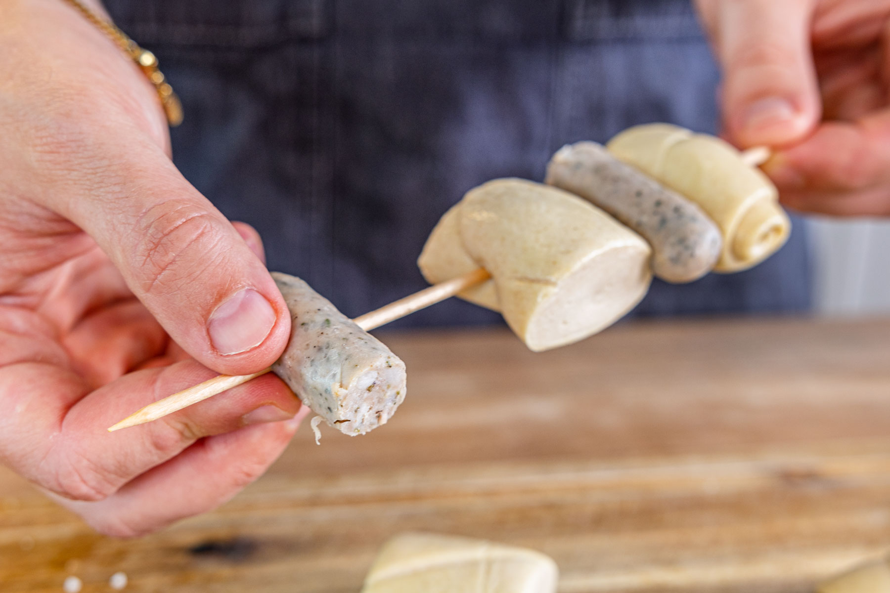 Laugen-Wurst-Spieße Laugen-Wurst-Spieße