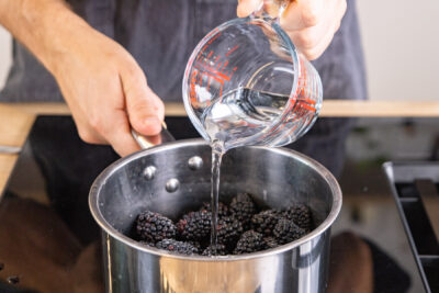 Wasser zu den Brombeeren gießen