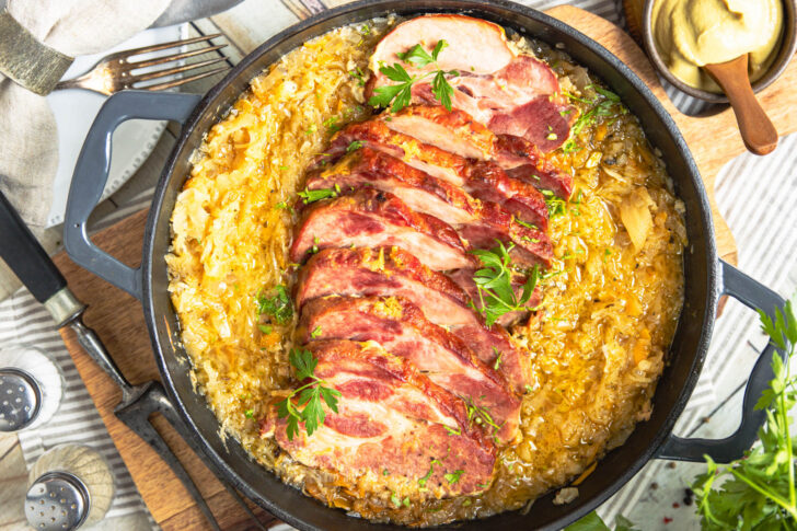 Kassler mit Sauerkraut im Backofen