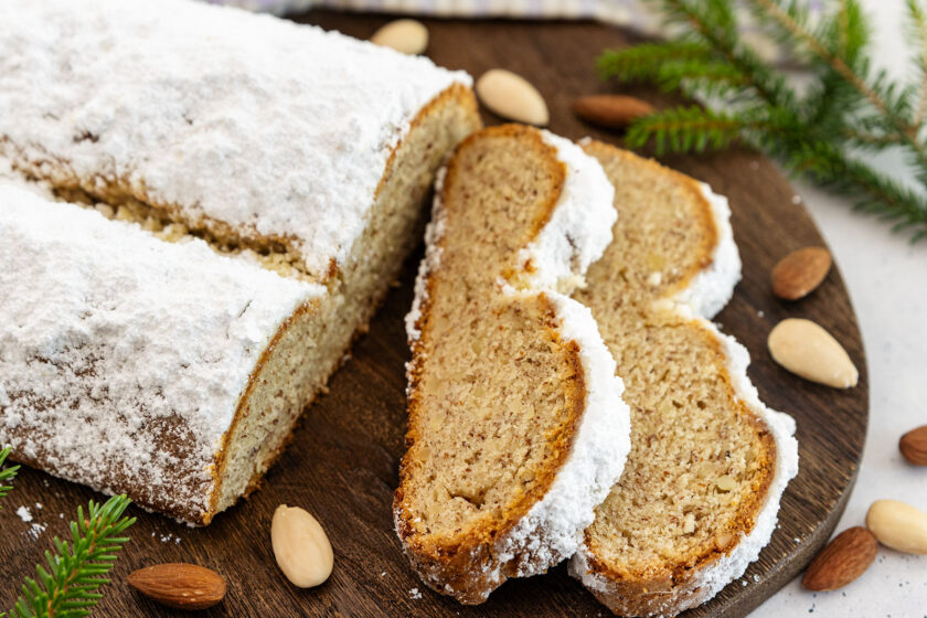 saftiger Mandelstollen ohne Rosinen nah