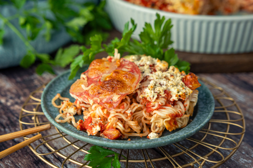 eine Portion Ramen-Lasagne