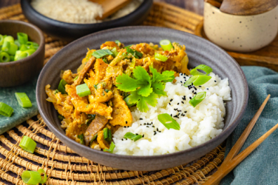 Katsudon: Japanische Reis-Bowl mit knusprigem Schnitzel