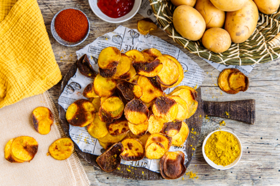 Knusprige Kartoffelchips im Backofen selber machen