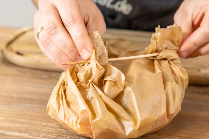 Lachstaschen verschließen