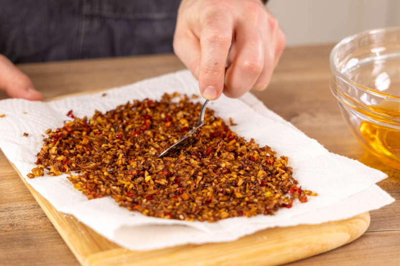 Gemüsewürfel abtropfen lassen