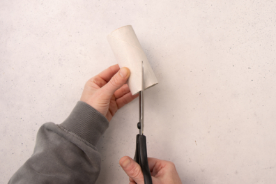 Toliettenpapierrolle einschneiden