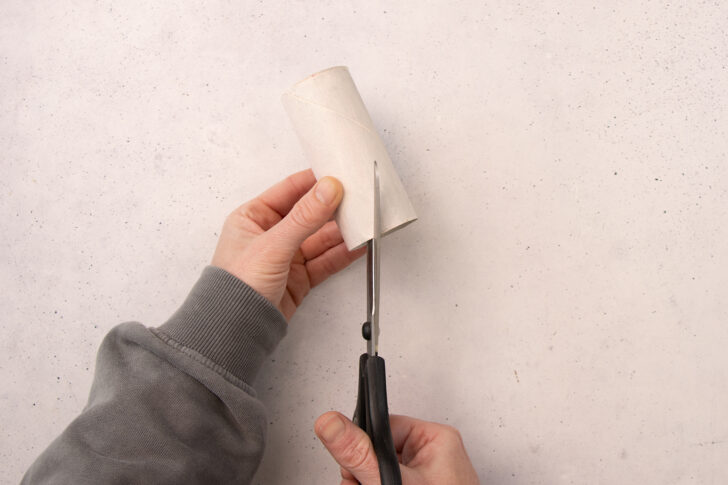 Toliettenpapierrolle einschneiden